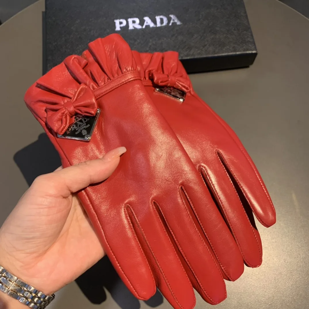 Prada Nappa Gloves In Red - Image 5