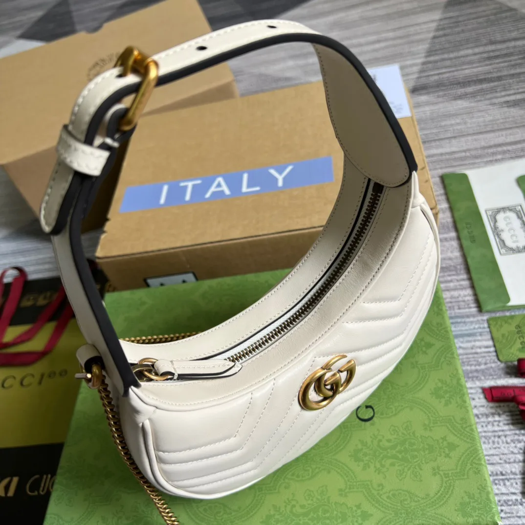 Gucci Marmont Half Moon Shaped Mini Bag / White Gold Hardware - Image 7