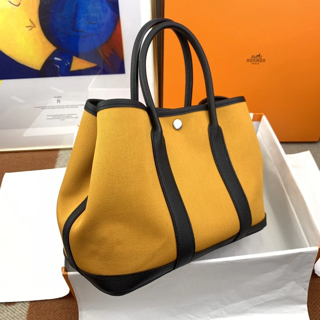 Hermes Garden Party 36 Canvas Tote Bag Yellow/Black - Image 7