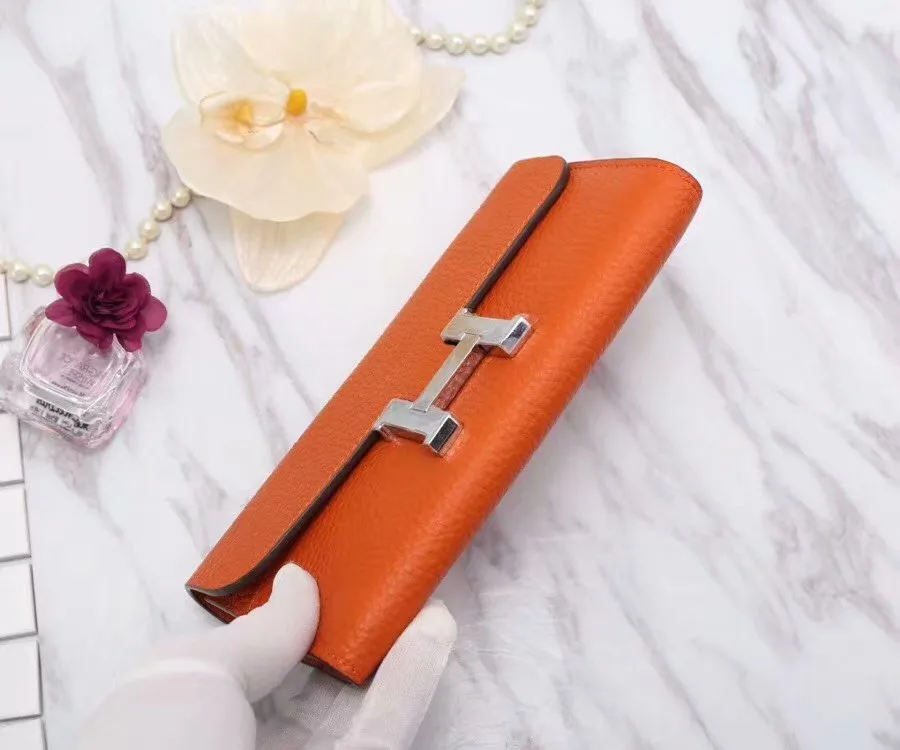 Hermes Constance Togo Long Wallet / Silver Toned Hardware Orange - Image 3