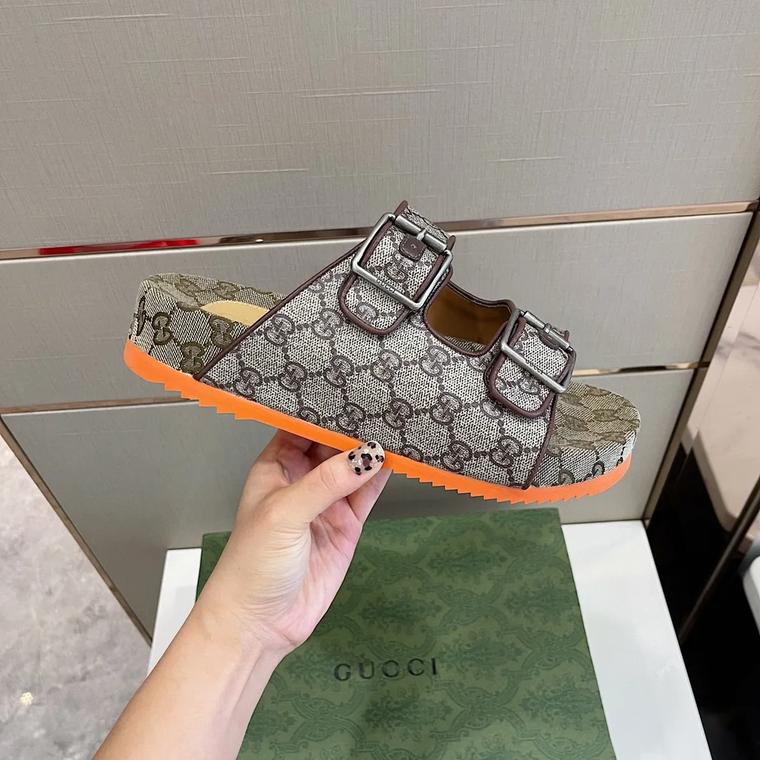 Alternative view of Gucci Slide Sandal With Straps Gray Orange 2HK60