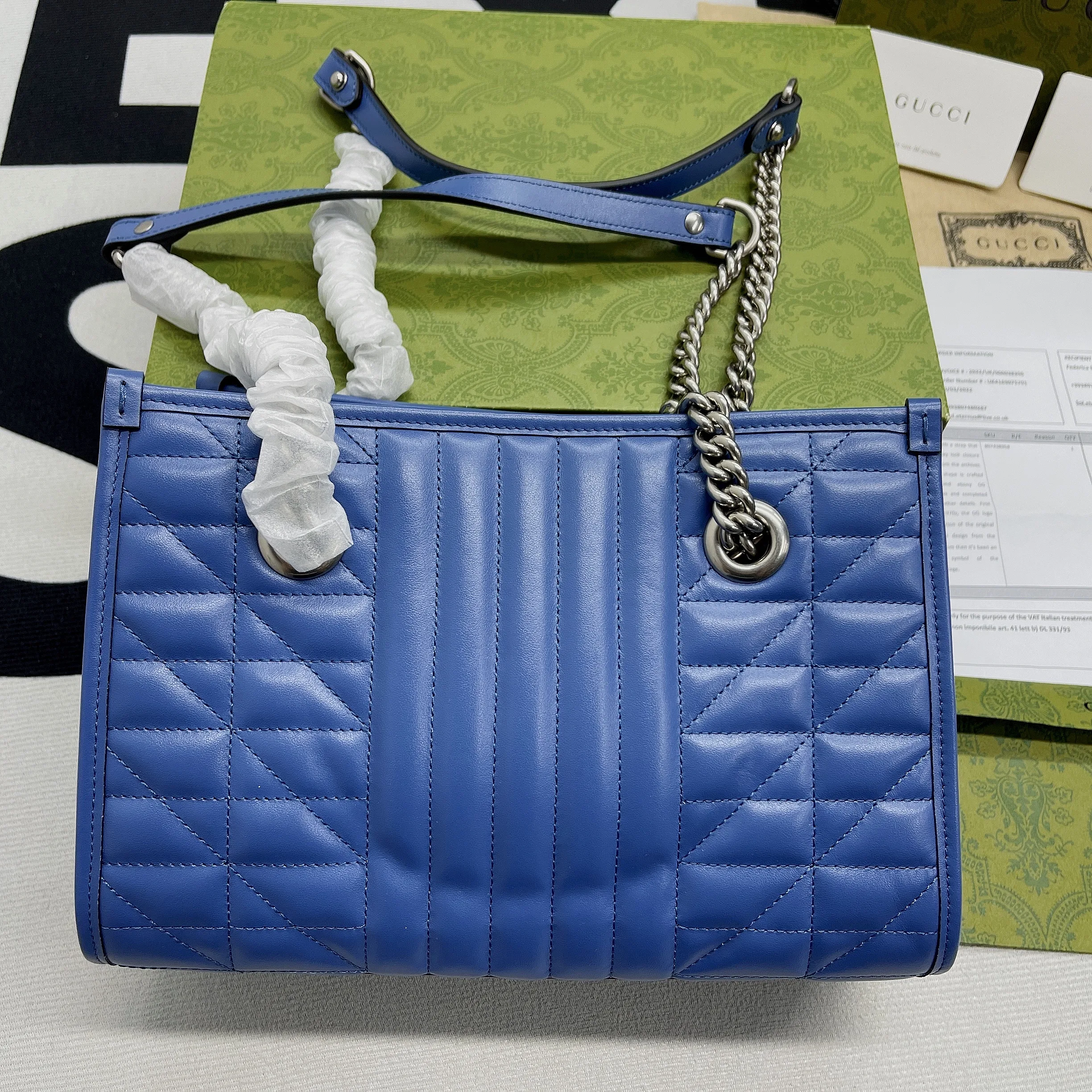 Gucci Marmont Small Matelasse Tote Bag / Blue Palladium Hardware - Image 4