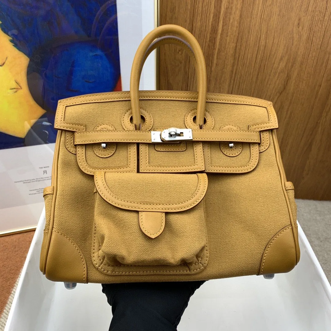 Hermes Birkin Cargo 25 Top Handle Bag / Beige Silver Hardware - Image 2