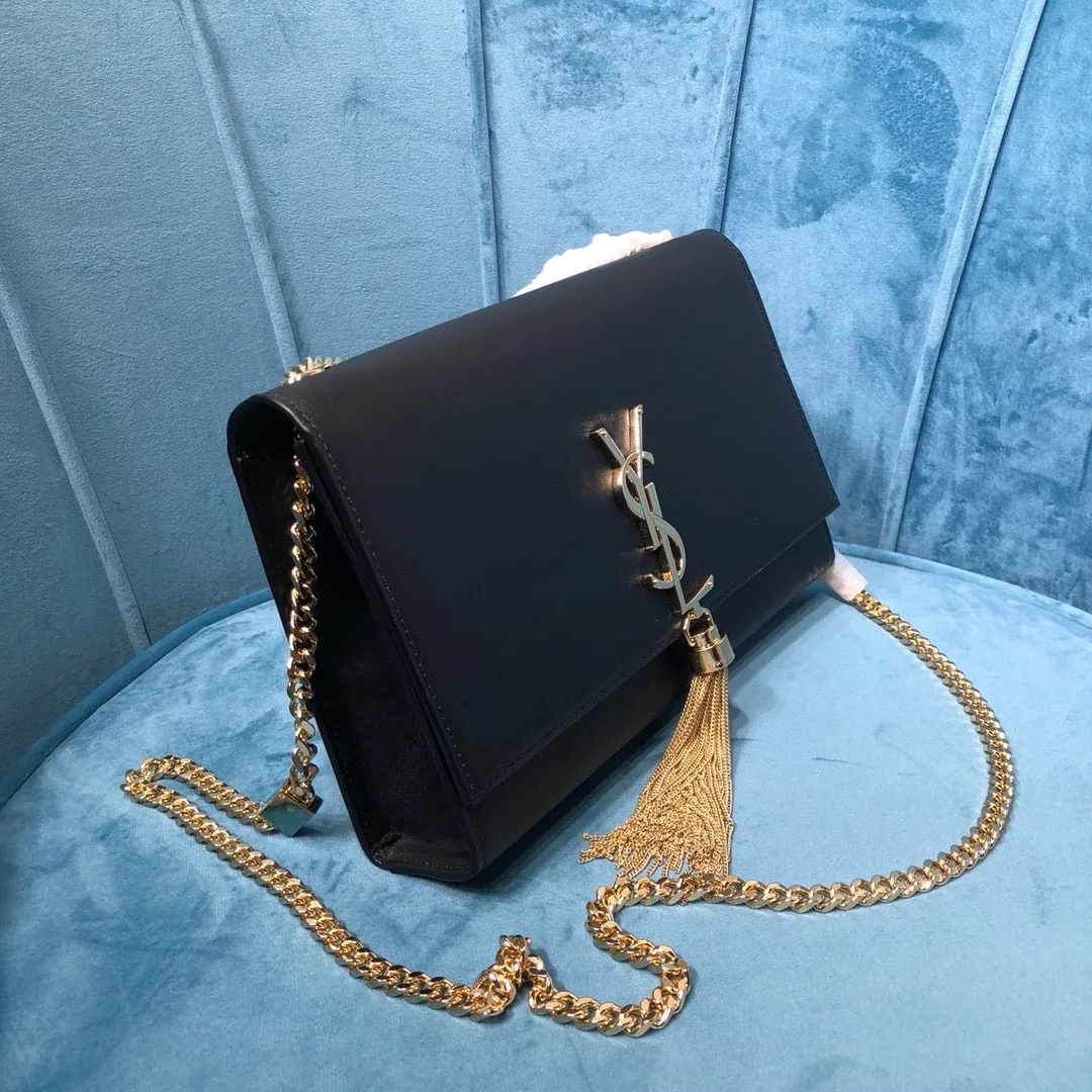 Saint Laurent Kate Medium Chain Bag With Tassel In Grain De Poudre Black / YSL - Image 5