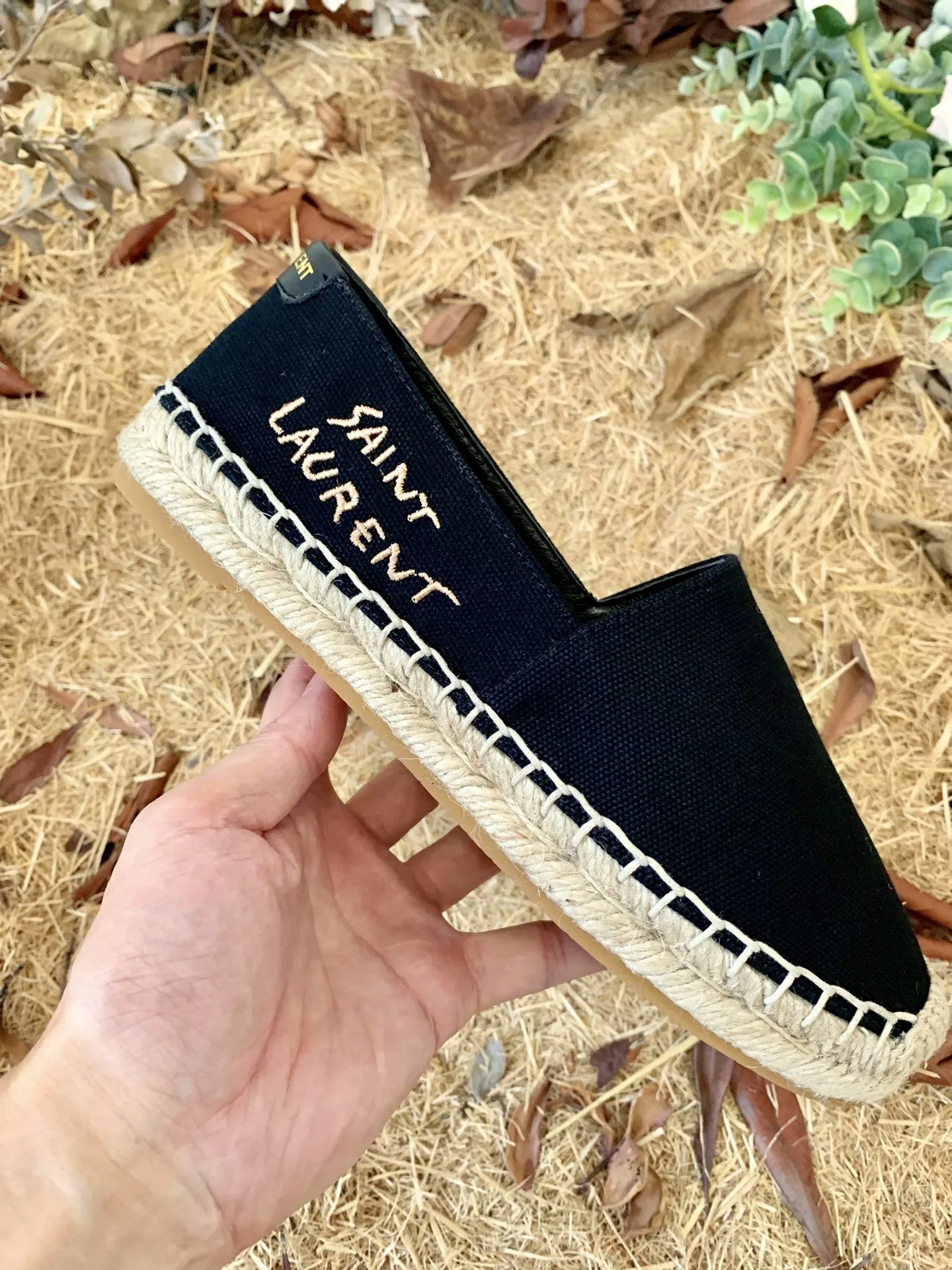 Saint Laurent Saint Laurent Embroidered Espadrilles Black YSL - Image 4