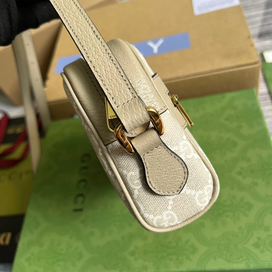 Gucci Ophidia Mini GG Bag Beige And Ebony GG Supreme Canvas, With Beige / - Image 6