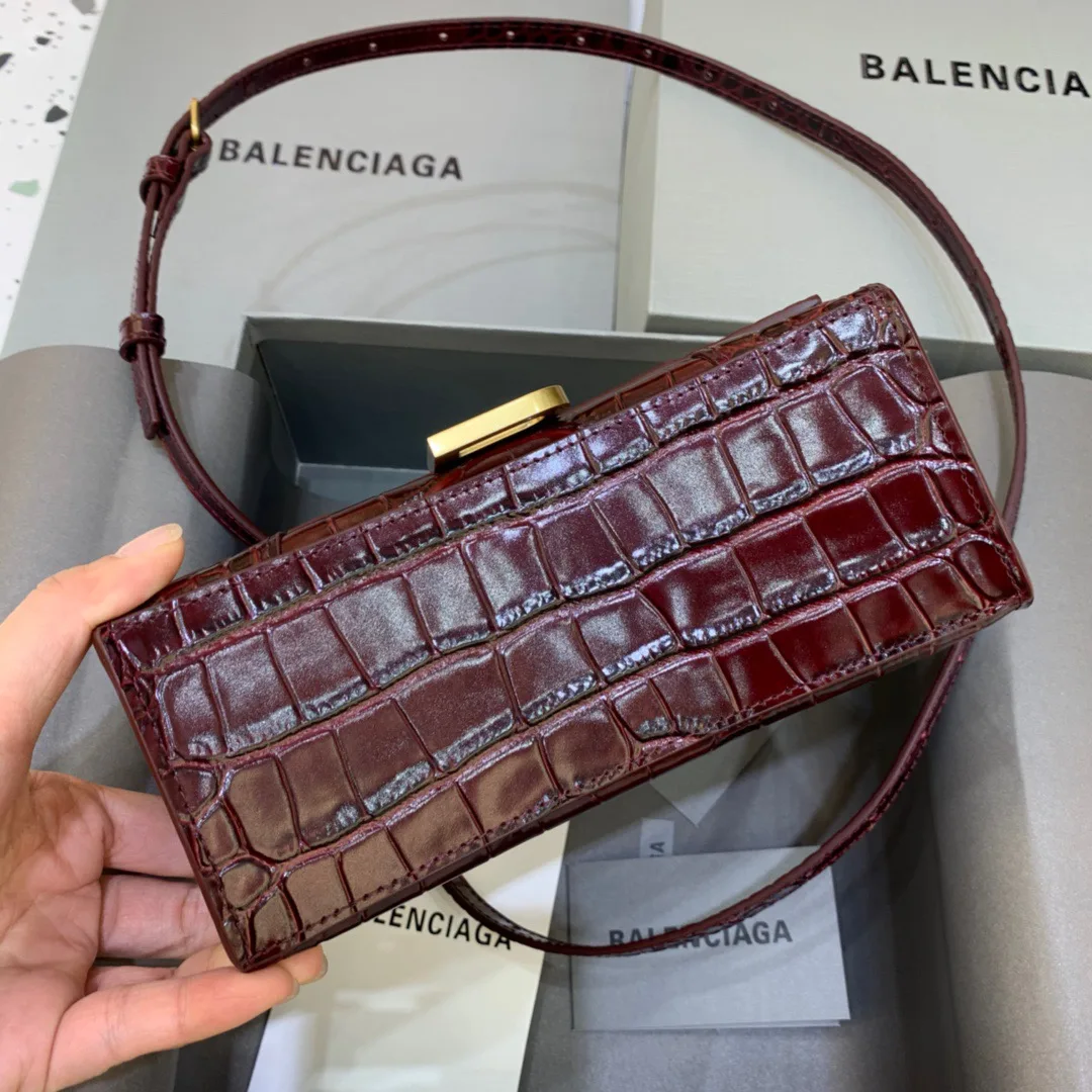 Balenciaga Hourglass XS Handbag In Dark Red - Image 4