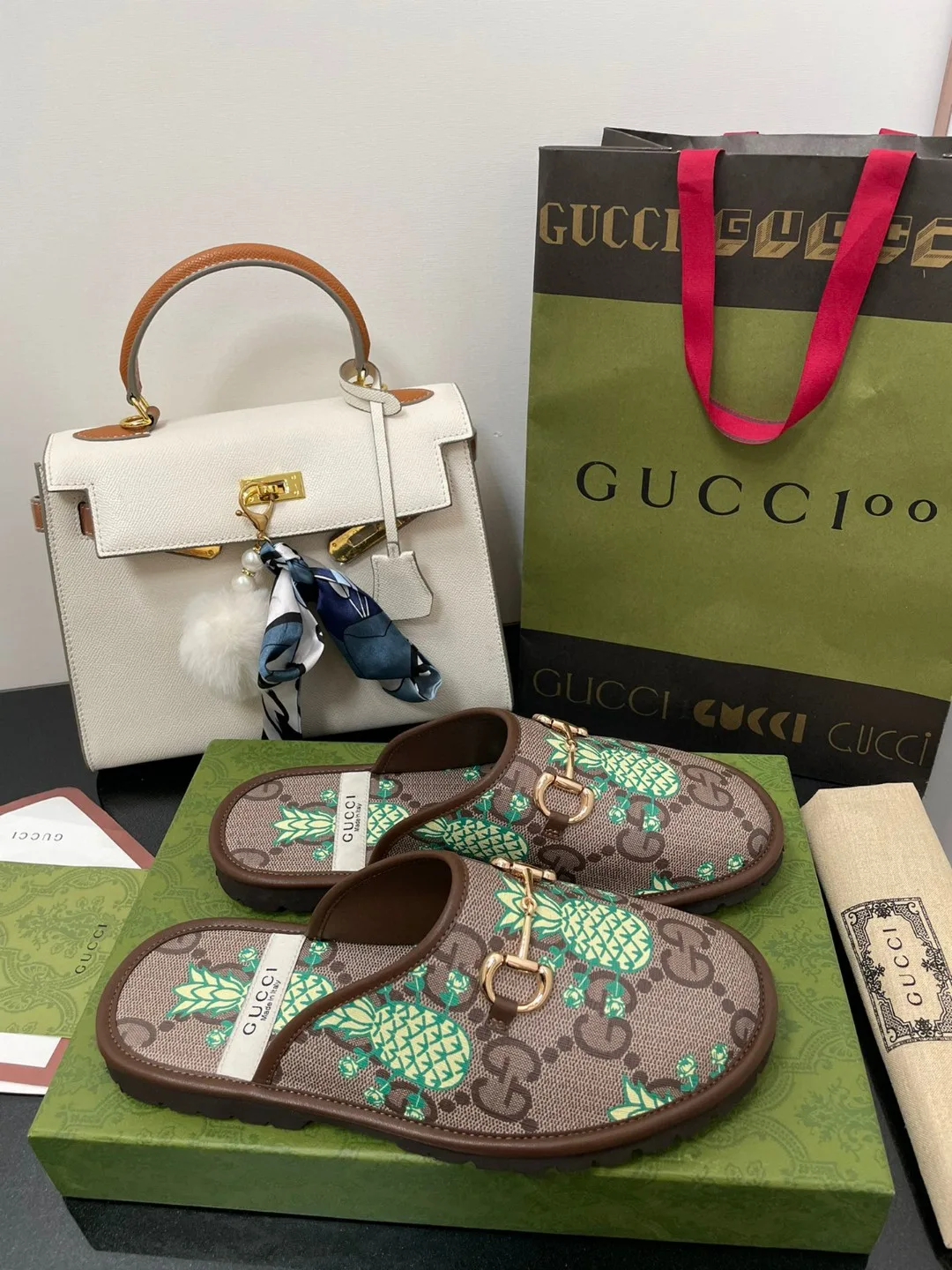 Alternative view of Gucci Men’s GG Slipper With Horsebit Brown in Pineapple Print GG Shoes