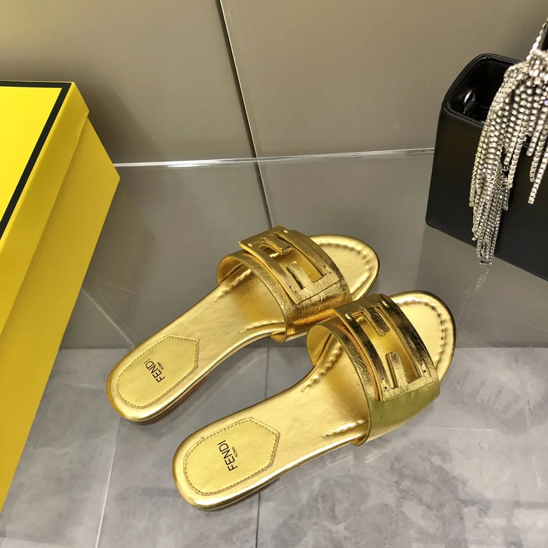 Fendi Baguette Gold Nappa Slides 8R8136AI16F0XV6 - Image 5