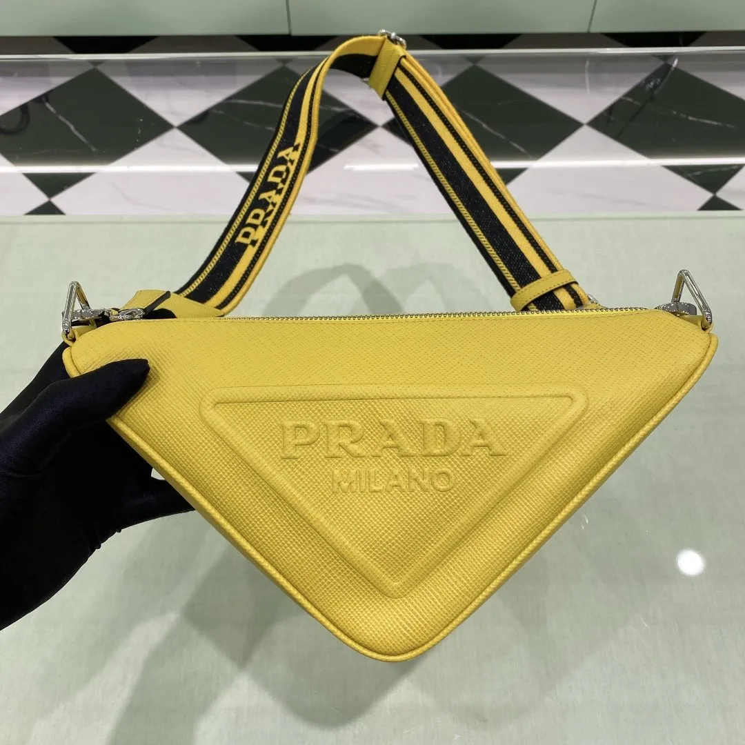 Alternative view of Prada Saffiano Triangle Shoulder Bag / Yellow Silver Hardware 2VH155_2FAD_F0377_V_OOO