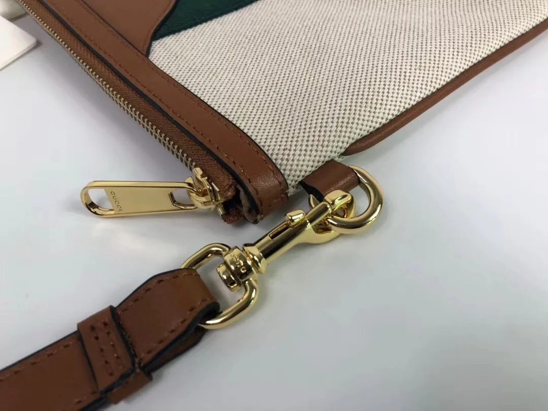Gucci Vintage Canvas Pouch Beige Green Red Stripe , Mens Pouch / - Image 3