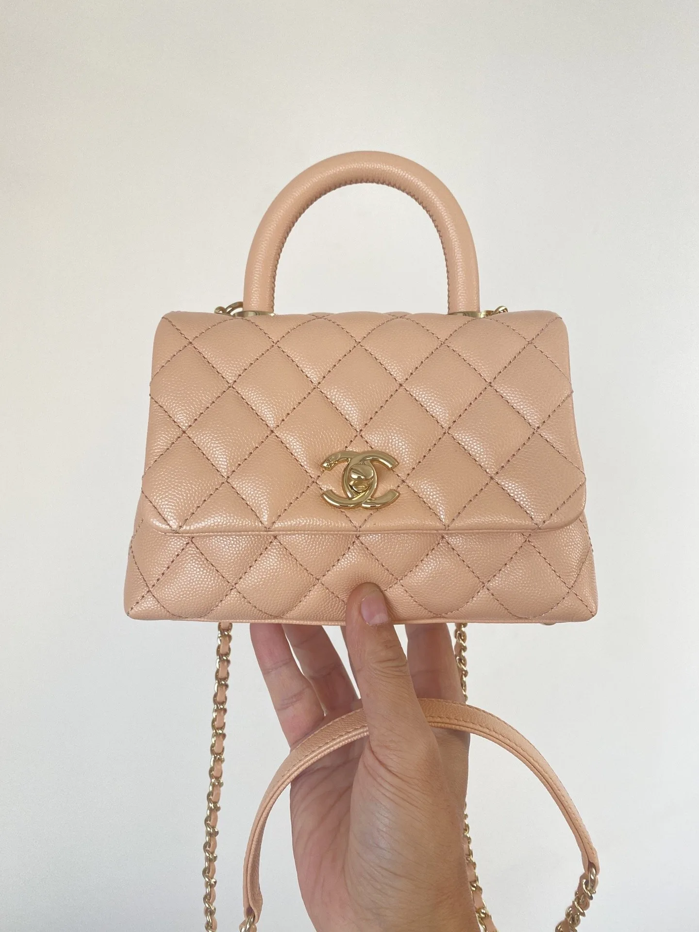 Alternative view of Chanel Mini Flap Bag Top Handle / Light Brown Gold Hardware