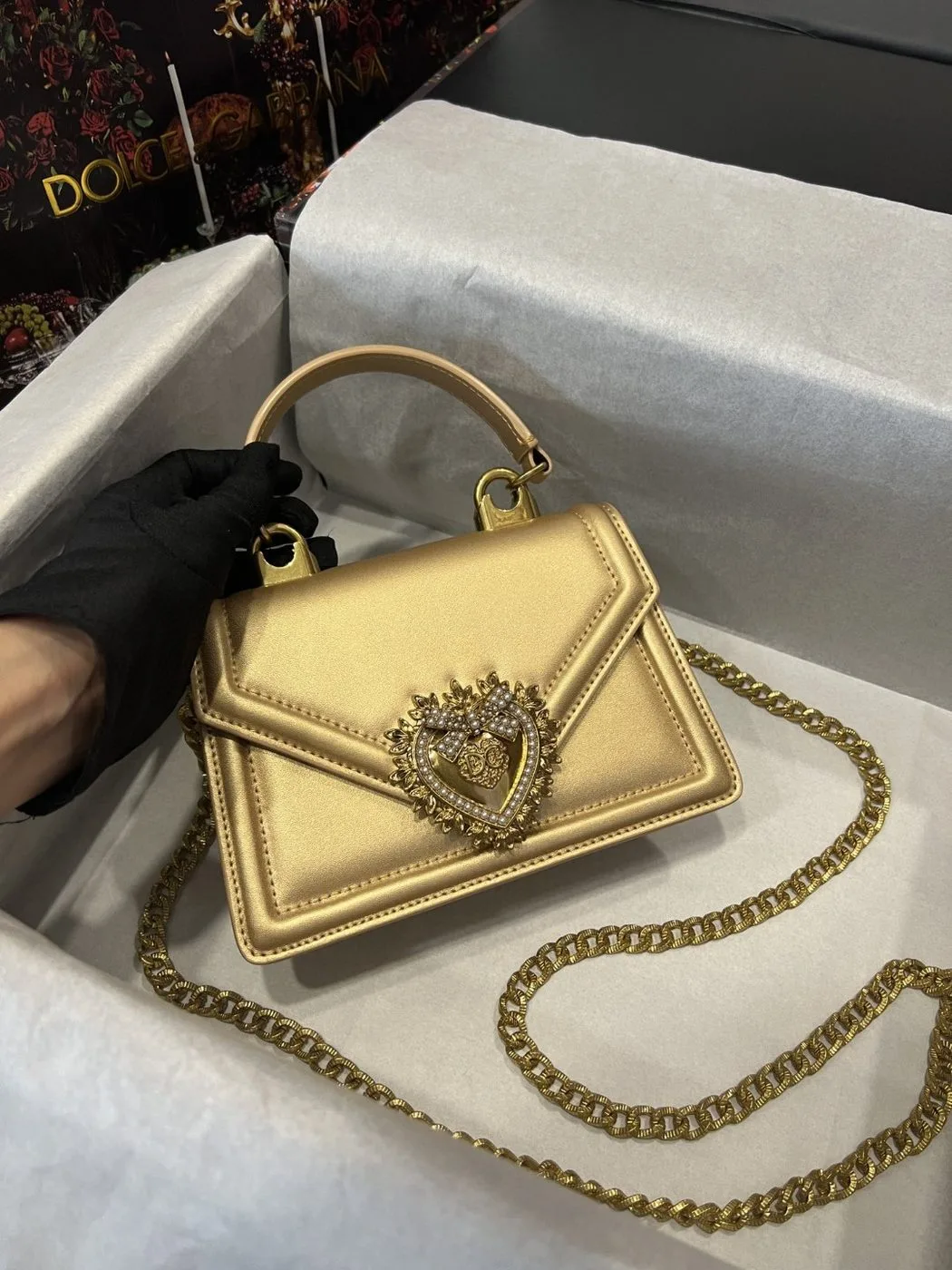Alternative view of Dolce & Gabbana Small Devotion Bag In Plain Gold / DG