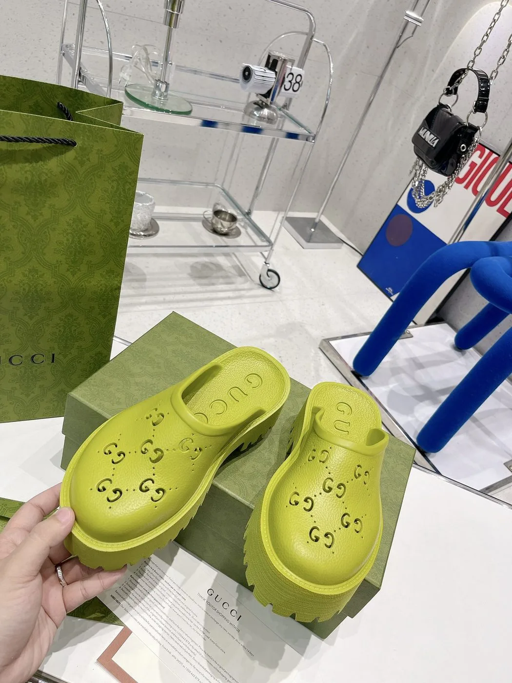 Gucci Women’s Platform Perforated G Sandal Light Green - Image 3