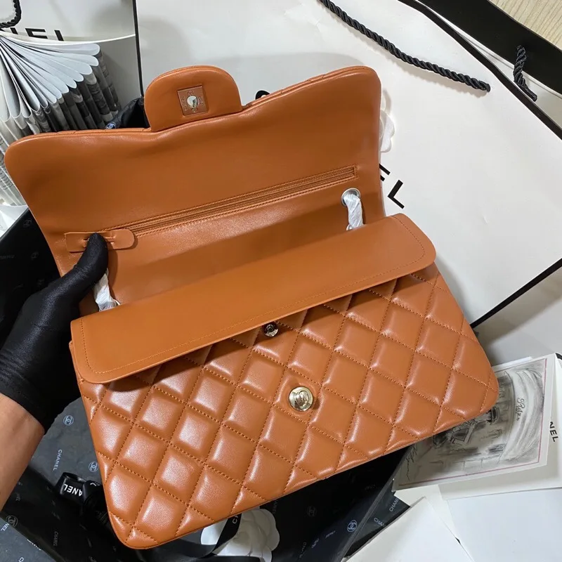 Chanel Classic Double Flap Bag Large Crossbody / Brown Silver Hardware - Image 7
