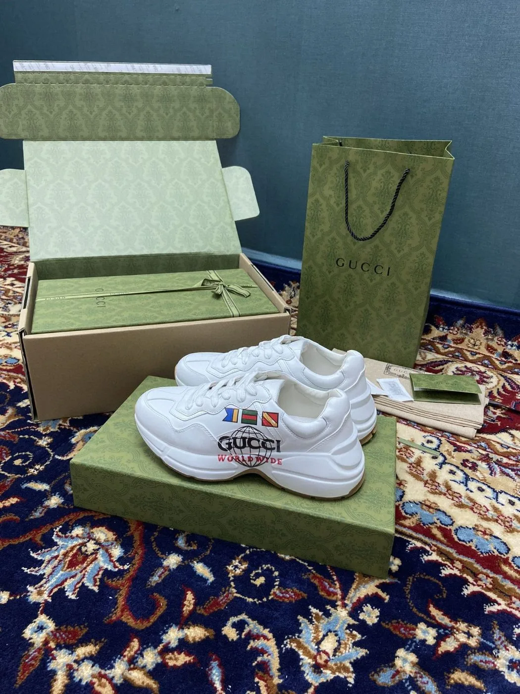 Gucci Women’s Rhyton Sneakers With Worldwide White Ivory - Image 5