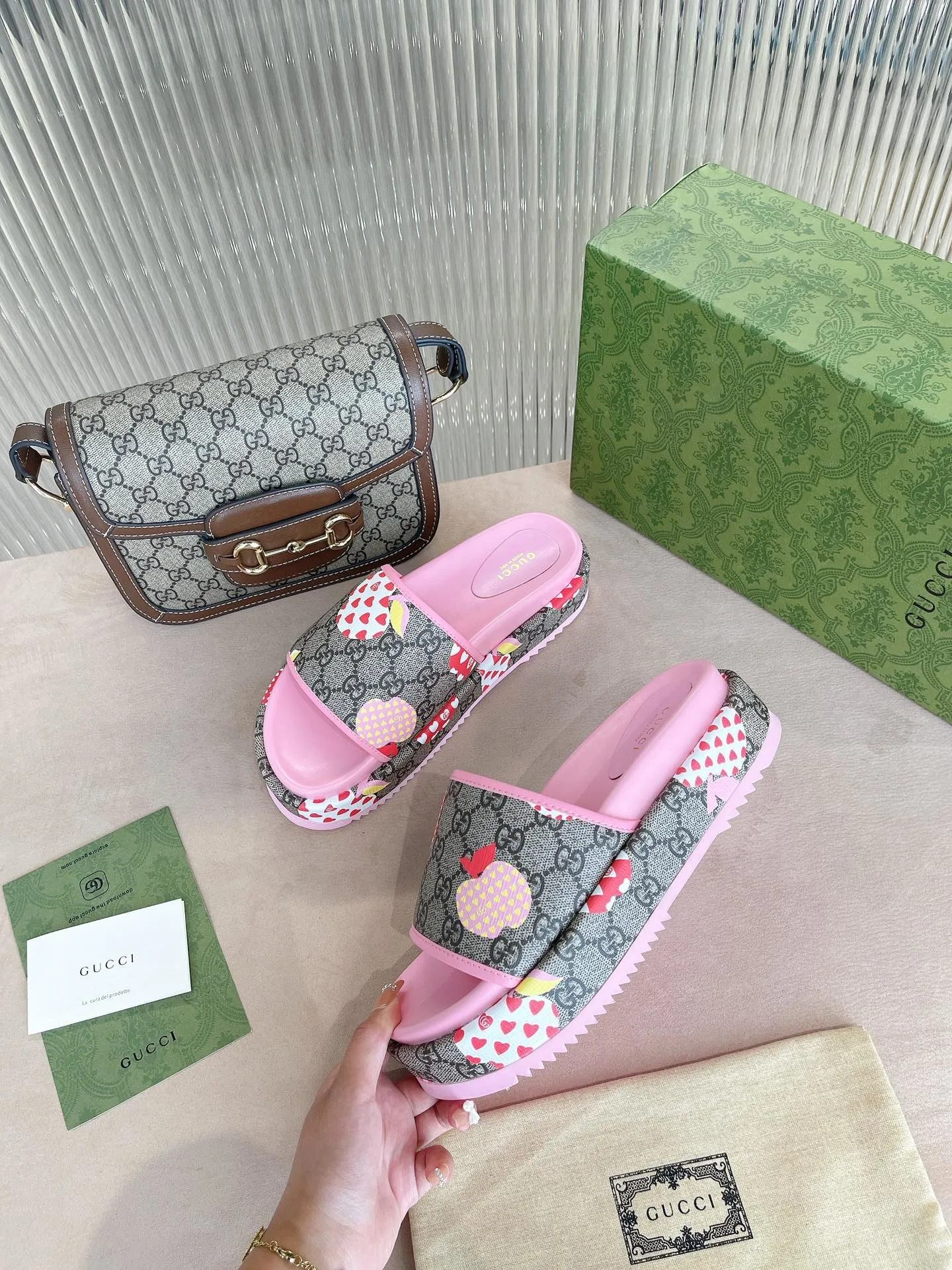 Gucci GG Blooms Supreme Floral Slide Sandal By Canvas Fabric Pink - Image 8