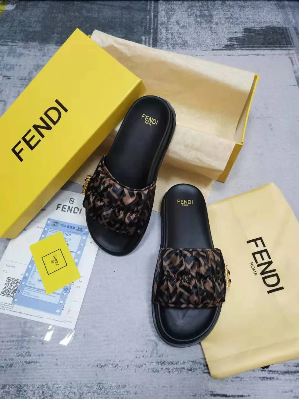 Fendi Feel Brown Satin Slides 8X8142AE7SF0R7V - Image 5