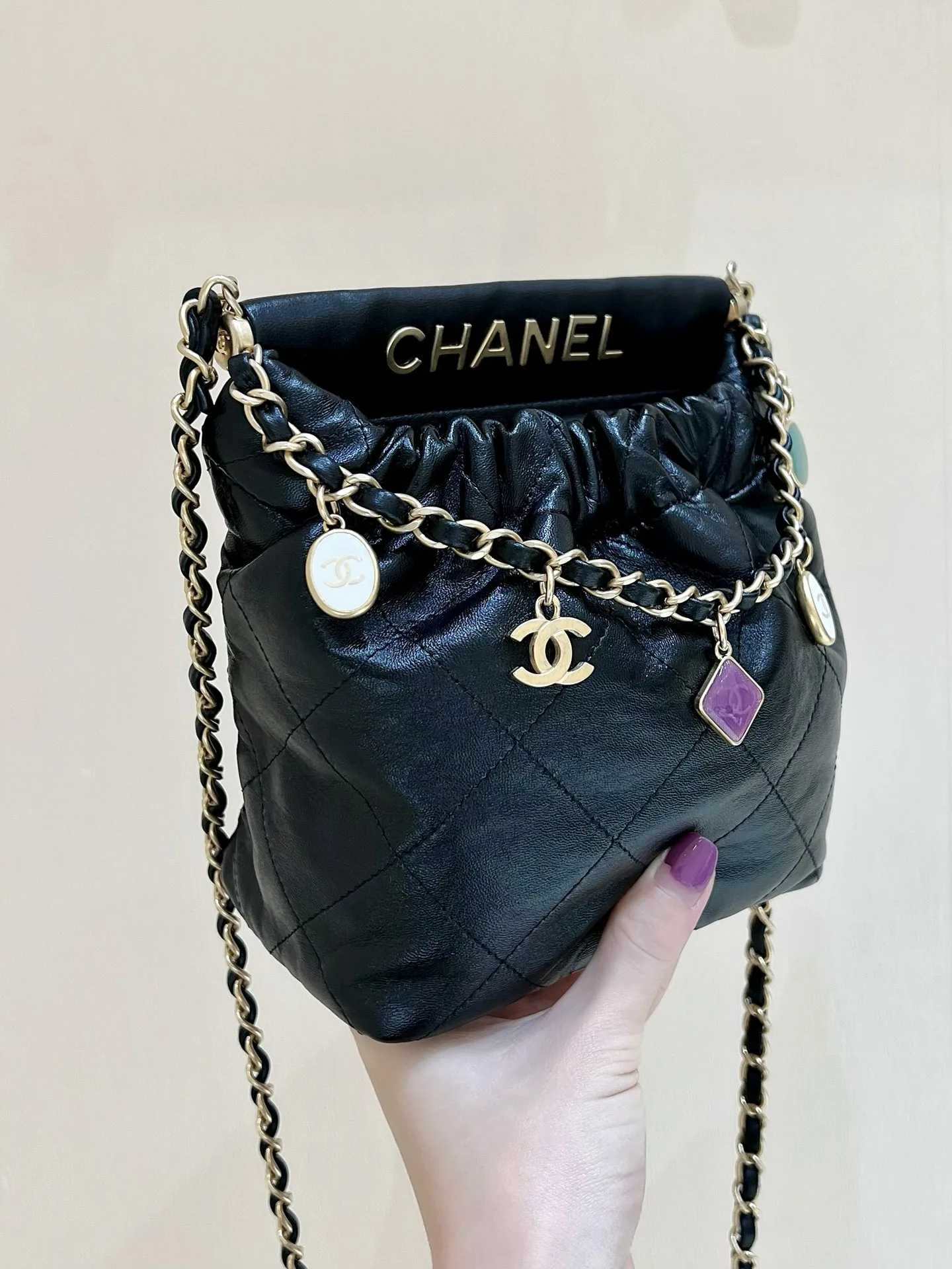 Chanel CC Small Bucket Bag / Black Gold Hardware - Image 7