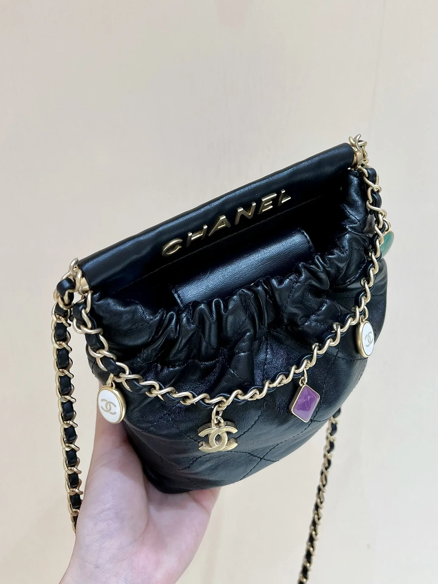 Chanel CC Small Bucket Bag / Black Gold Hardware - Image 10