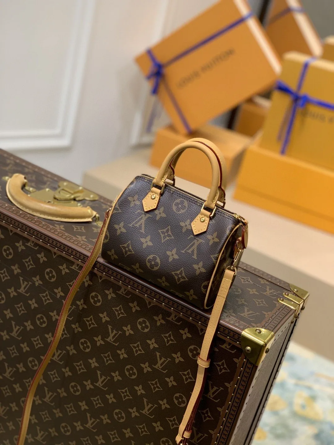 Louis Vuitton Nano Speedy Top Handle Bag / Brown Monogram Canvas Gold Hardware - Image 7