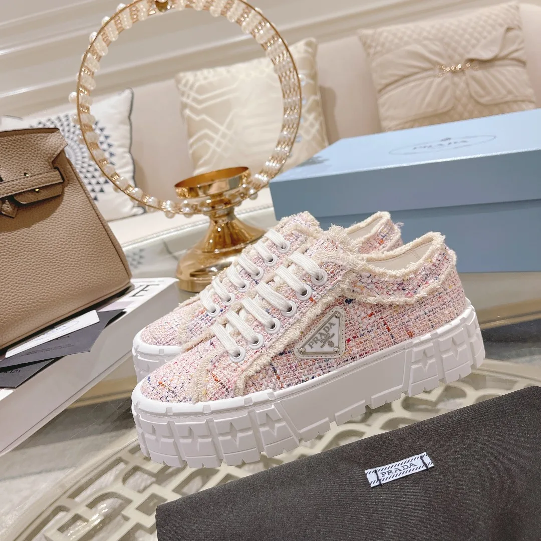 Prada Gabardine Canva Double Wheel Sneakers Pink / PRD - Image 4