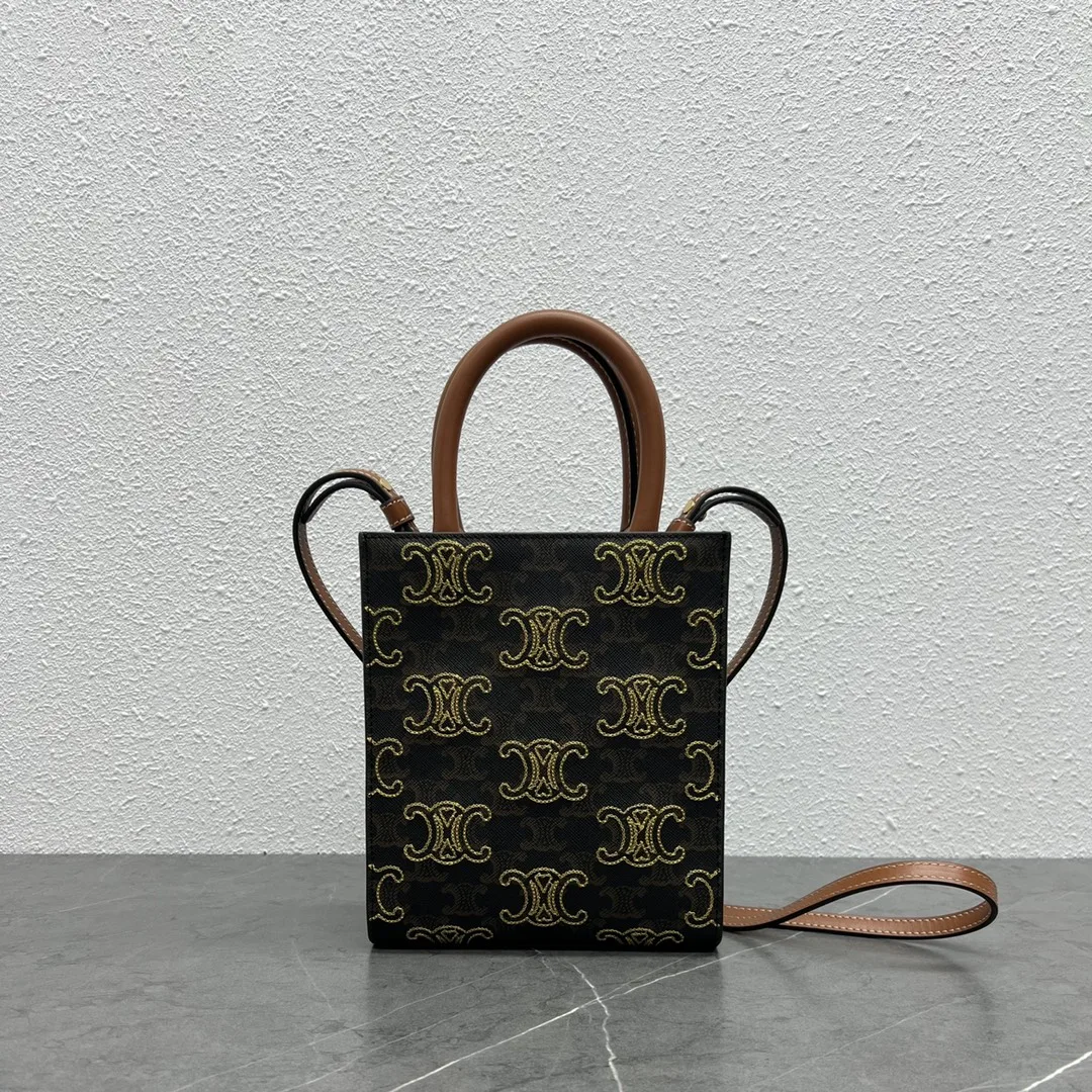 Alternative view of Celine Mini Folco In Triomphe Canvas With Triomphe Heart Embroidery Brown /