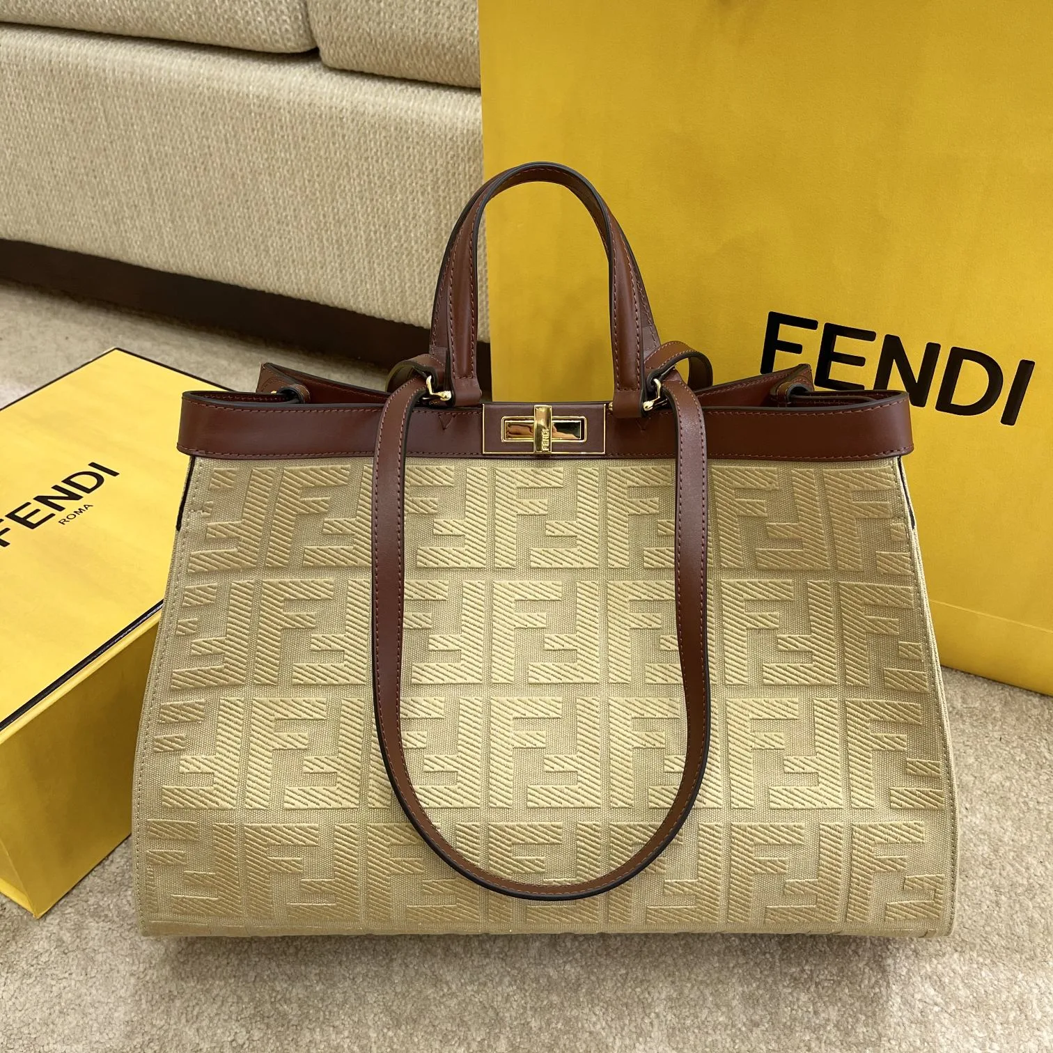 Alternative view of Fendi Peekaboo X-tote Bag Beige Canvas