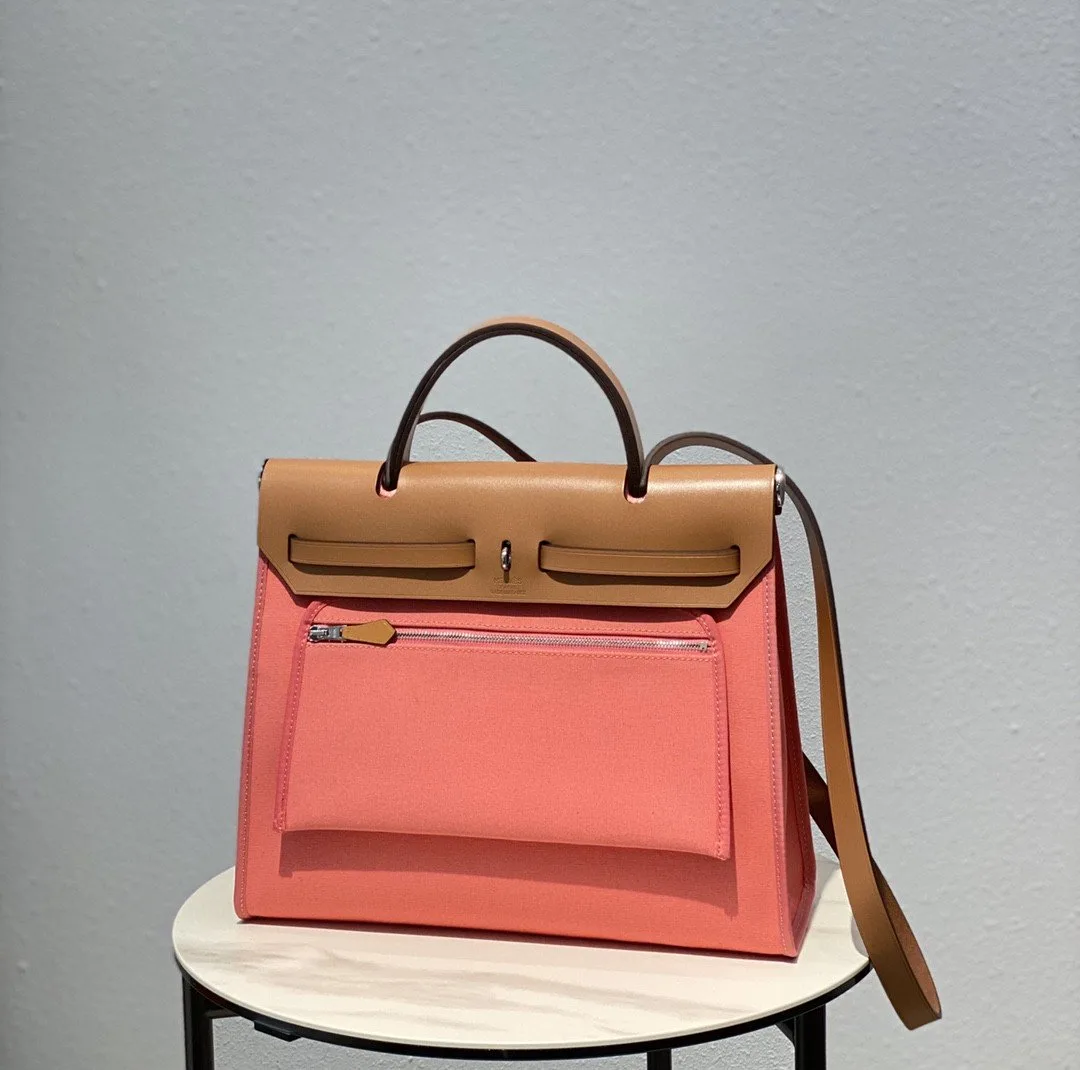 Hermes Herbag Zip Bag Pink, Silver Toned Hardware Bag - Image 6