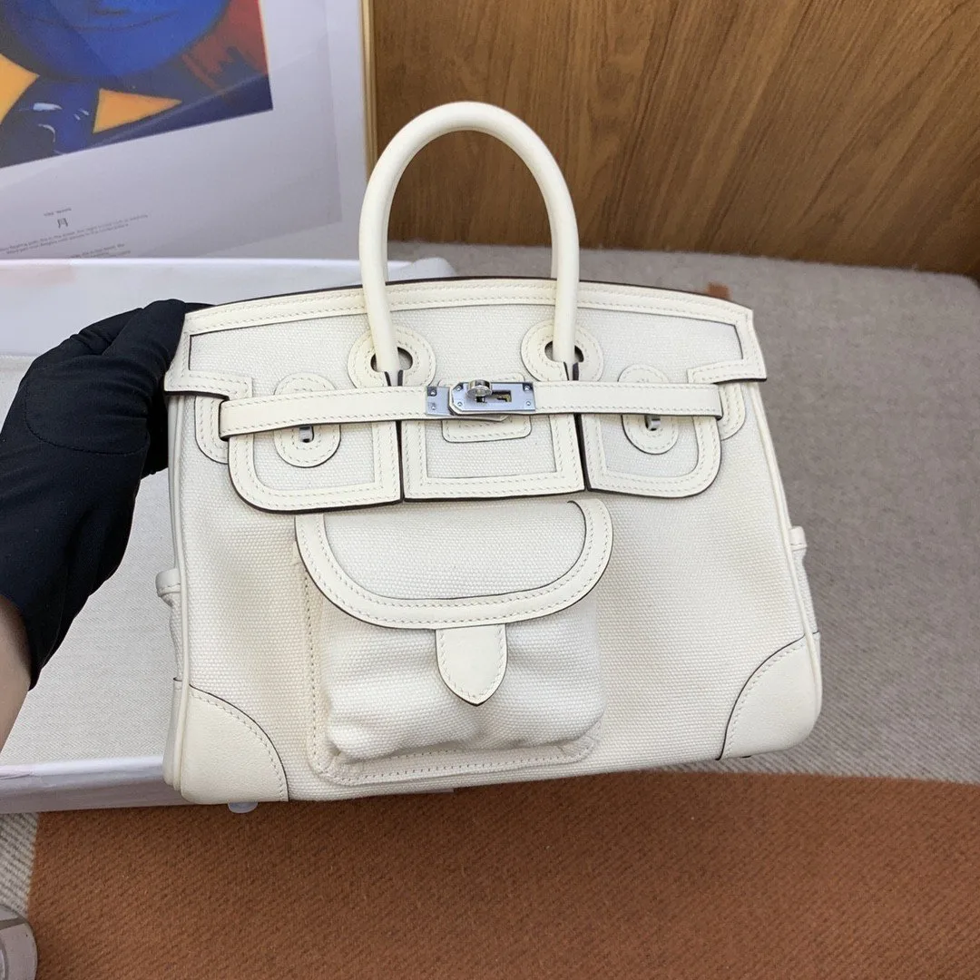 Hermes Birkin Cargo 25 Top Handle Bag / White Silver Hardware - Image 3