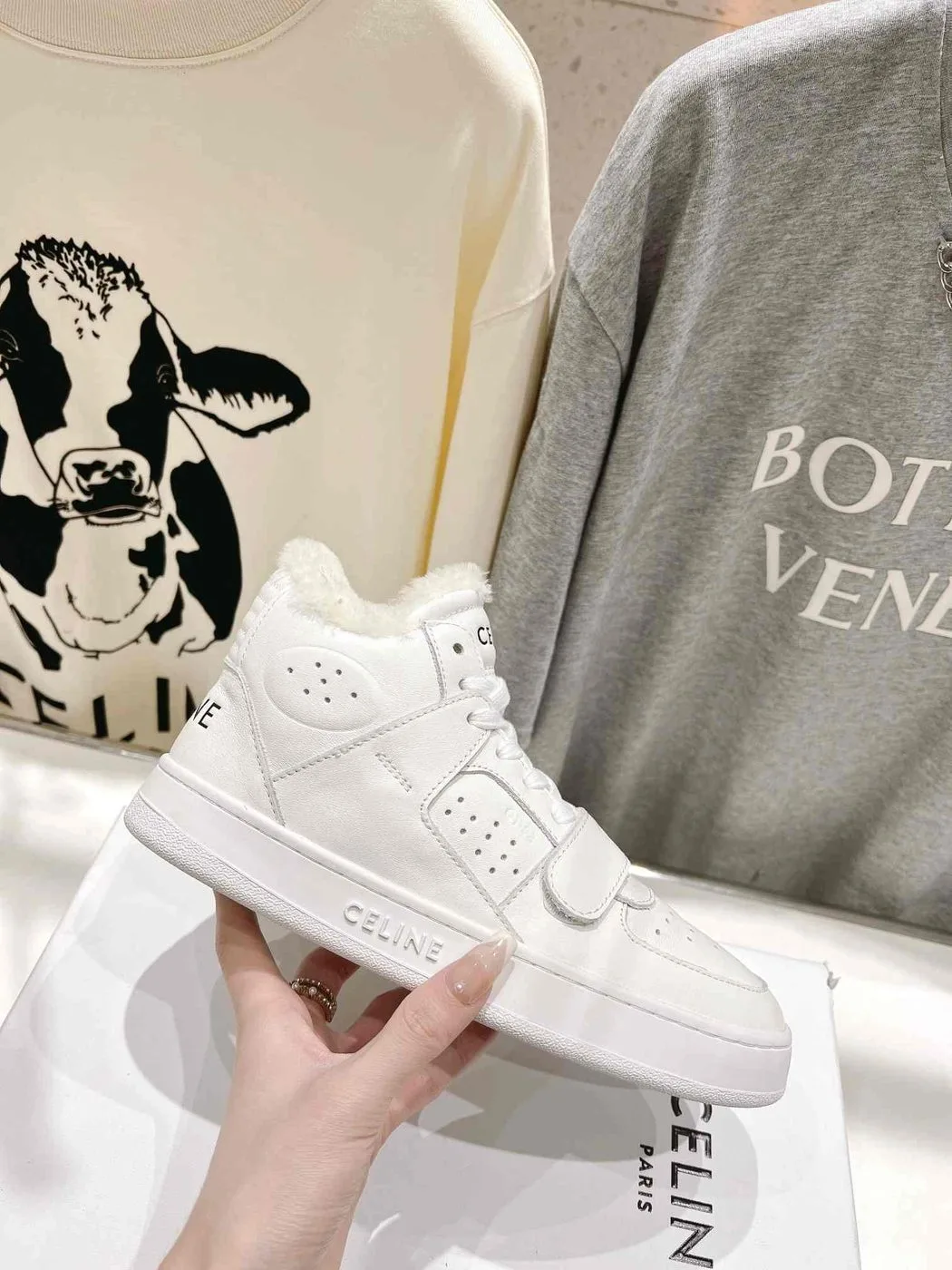 Celine Block Sneakers With Wedge Outsole With Fur White - Image 3