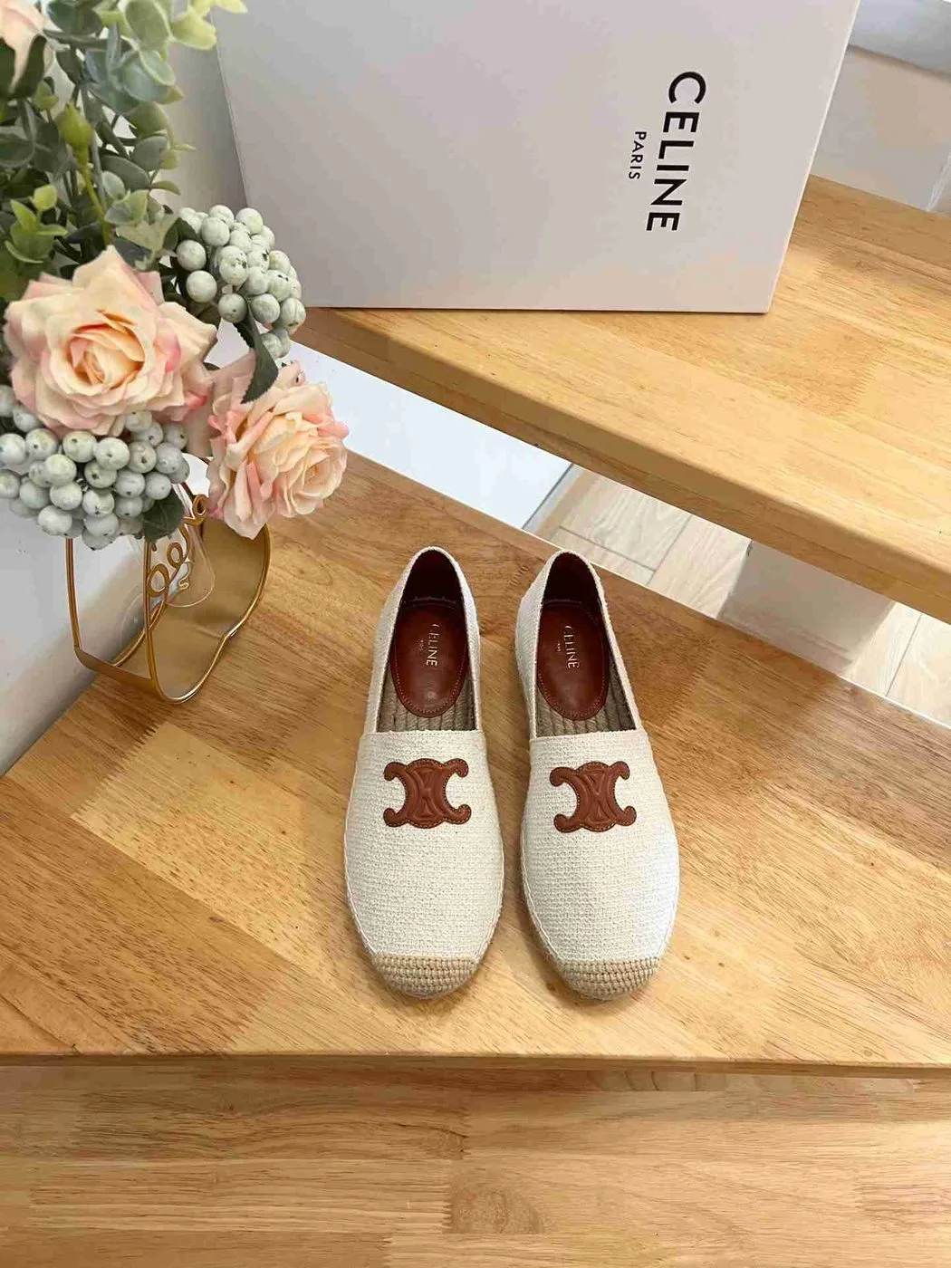 Celine Flat Espadrille With Triomphe Patch In Tweed White - Image 4