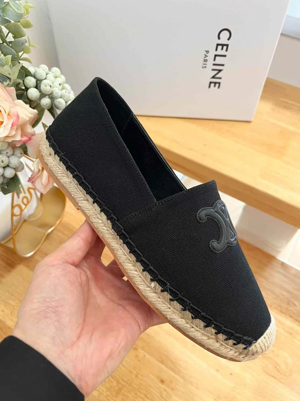 Celine Flat Espadrille With Triomphe Patch In Tweed Black - Image 4