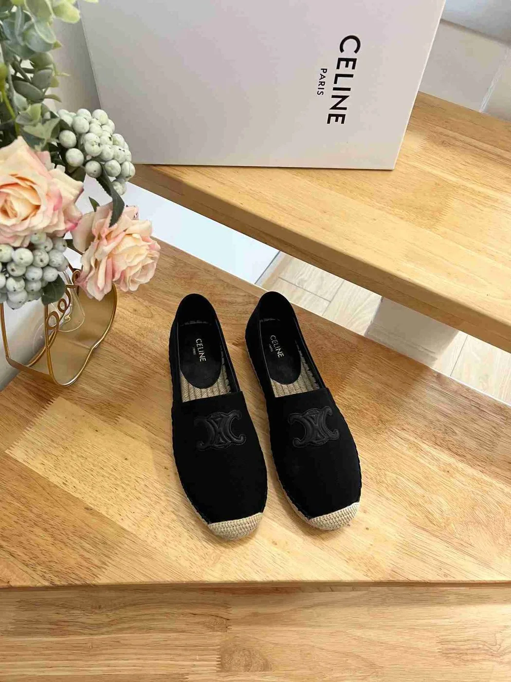 Celine Flat Espadrille With Triomphe Patch In Tweed Black - Image 3