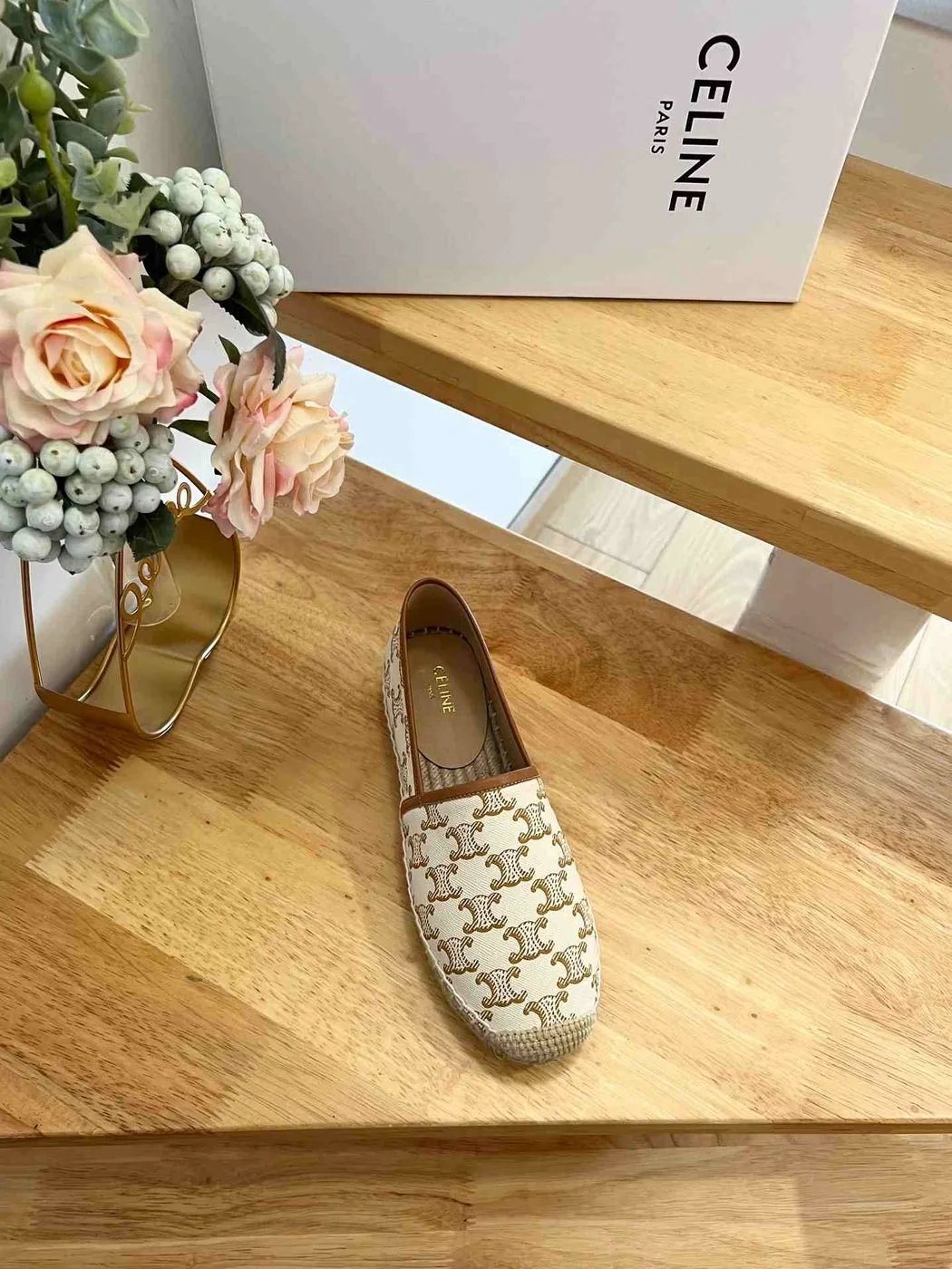 Celine Flat Espadrille With Triomphe In Triomphe Canvas White .01EC - Image 3