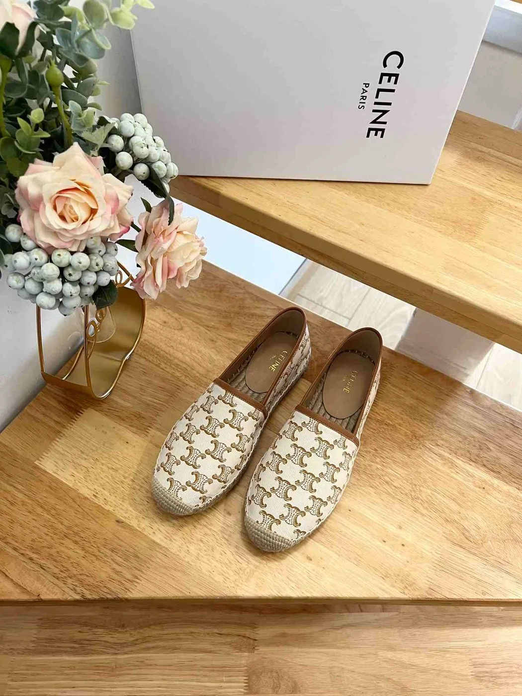 Celine Flat Espadrille With Triomphe In Triomphe Canvas White .01EC - Image 4