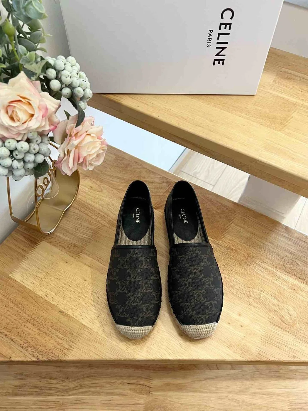 Celine Flat Espadrille With Triomphe In Triomphe Canvas Black And Brown - Image 3