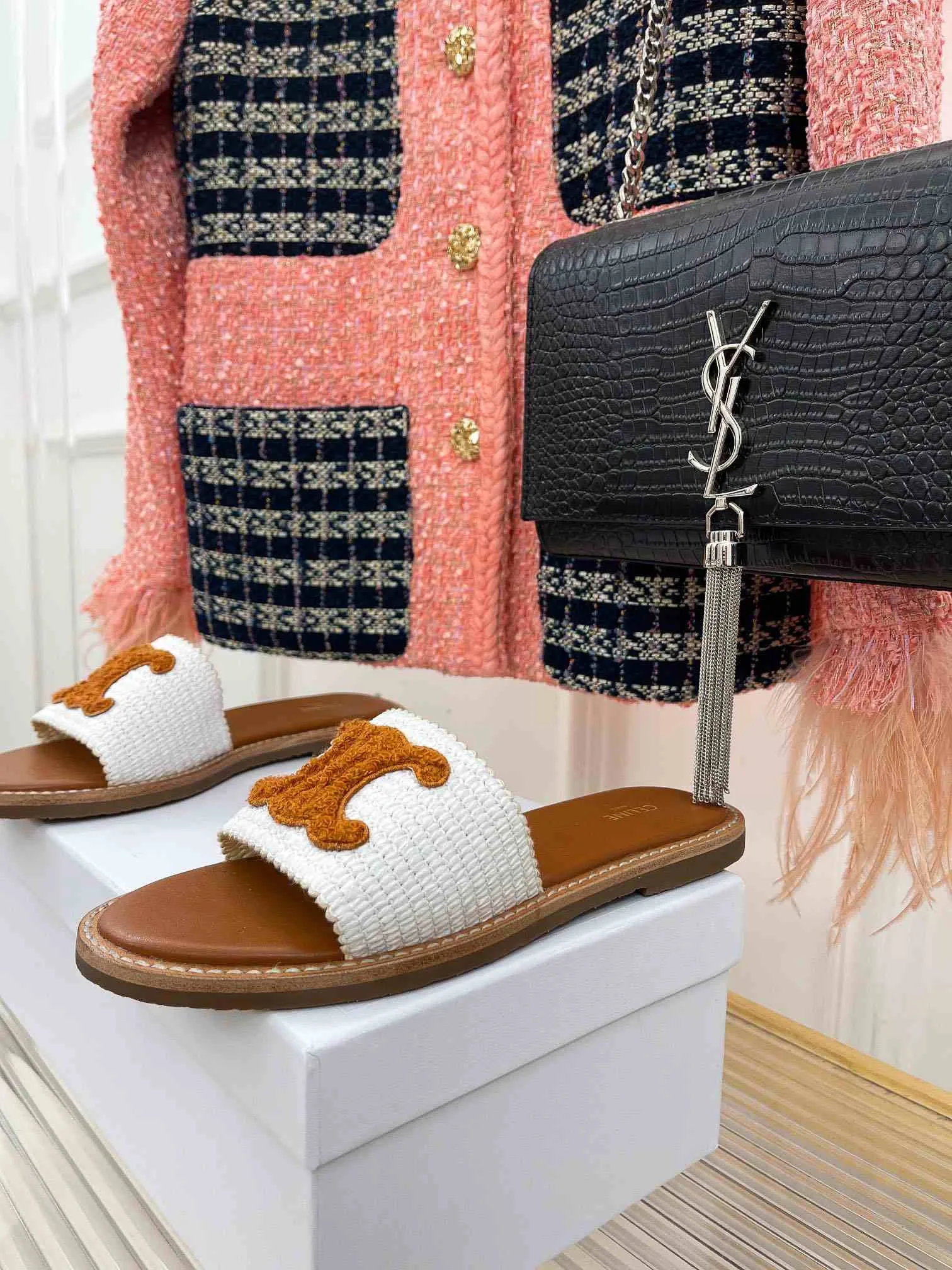 Celine Lympia Flat In Raffia White - Image 11