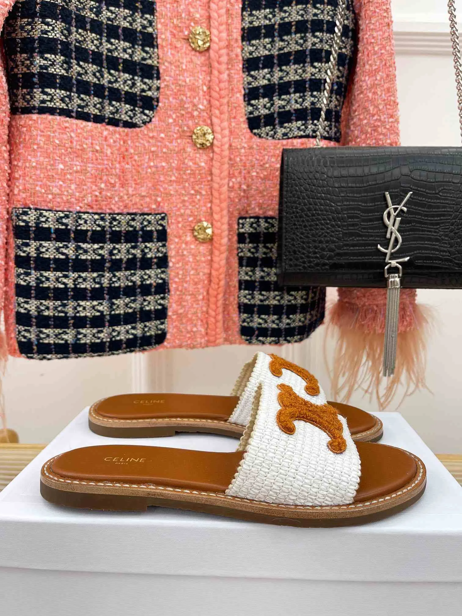 Celine Lympia Flat In Raffia White - Image 12