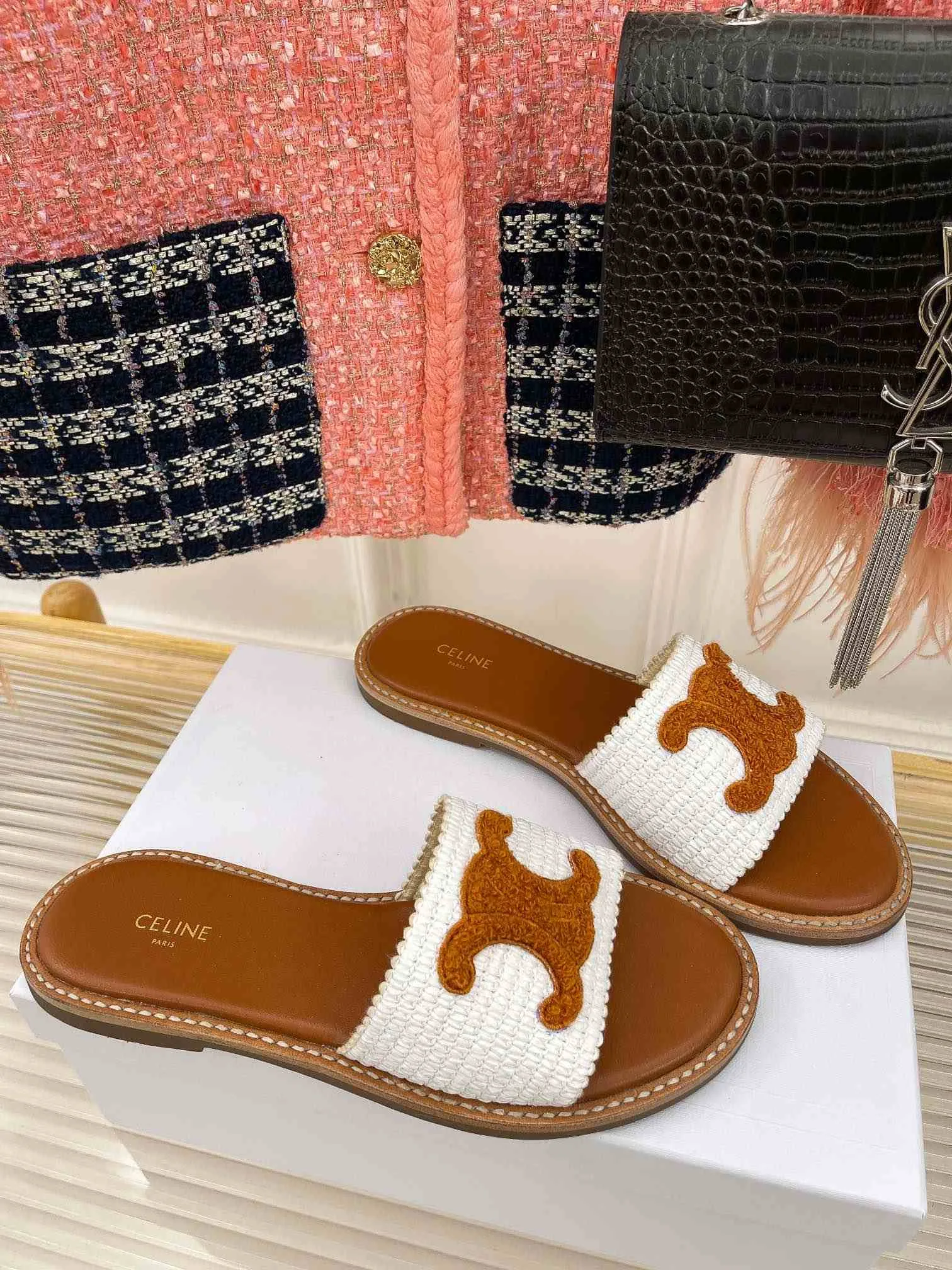 Celine Lympia Flat In Raffia White - Image 3