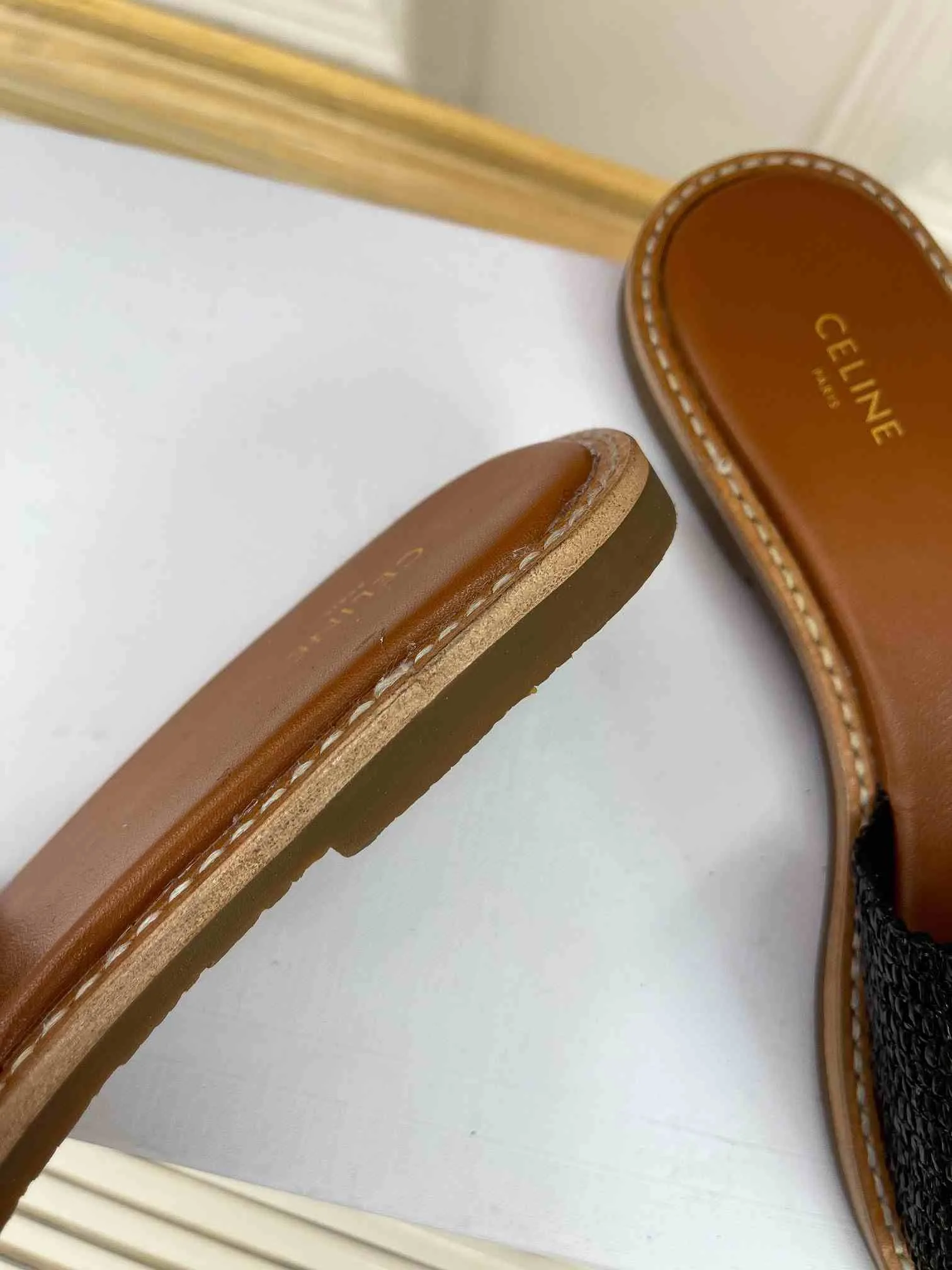 Celine Lympia Flat In Raffia Black - Image 3