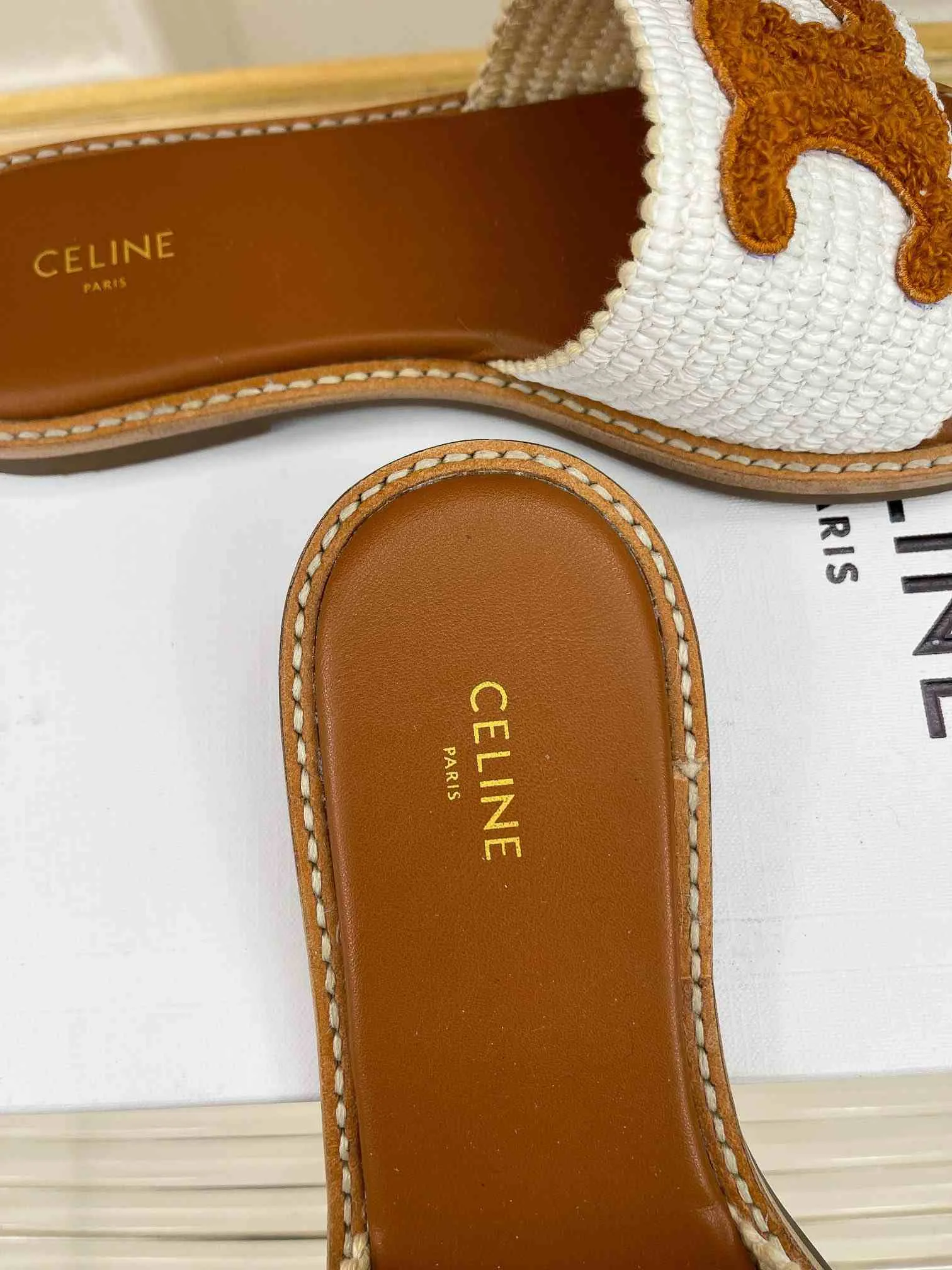 Celine Lympia Flat In Raffia White - Image 5