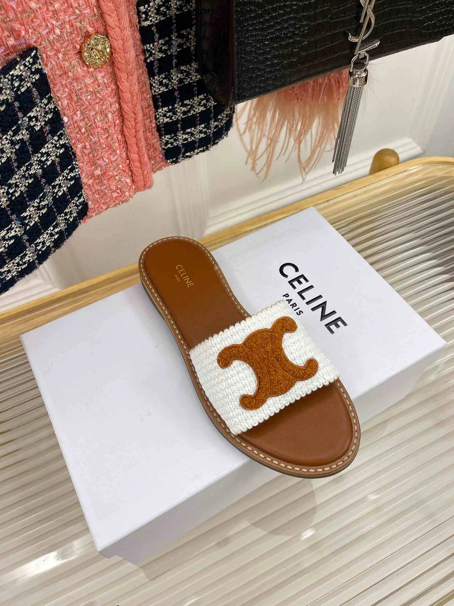 Celine Lympia Flat In Raffia White - Image 6