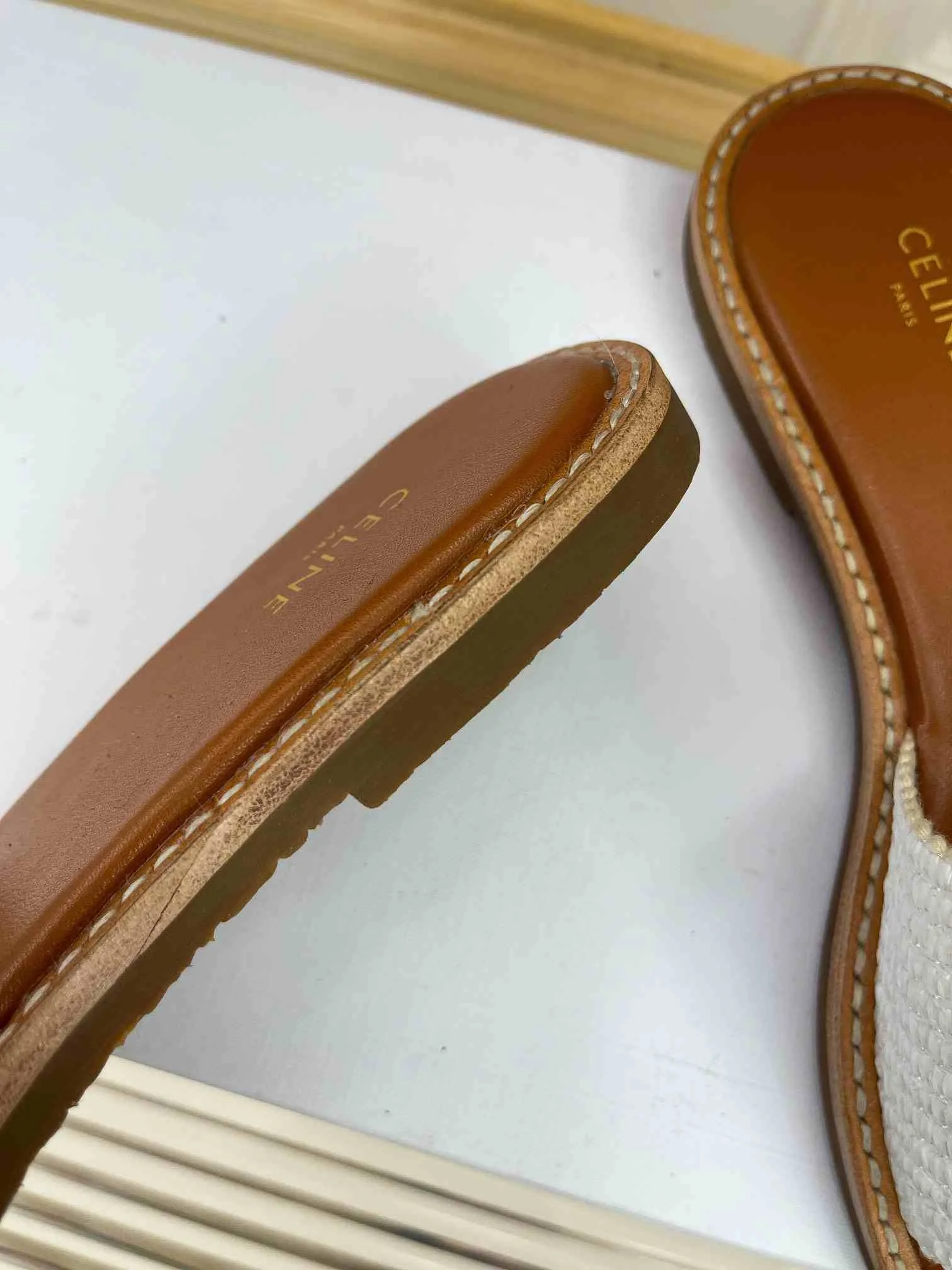 Celine Lympia Flat In Raffia White - Image 7