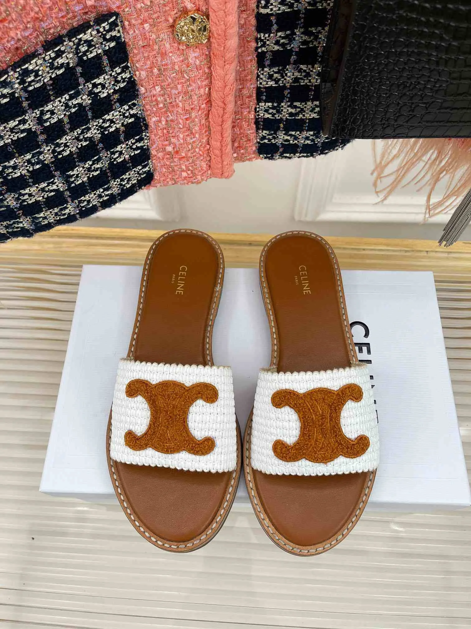 Celine Lympia Flat In Raffia White - Image 9