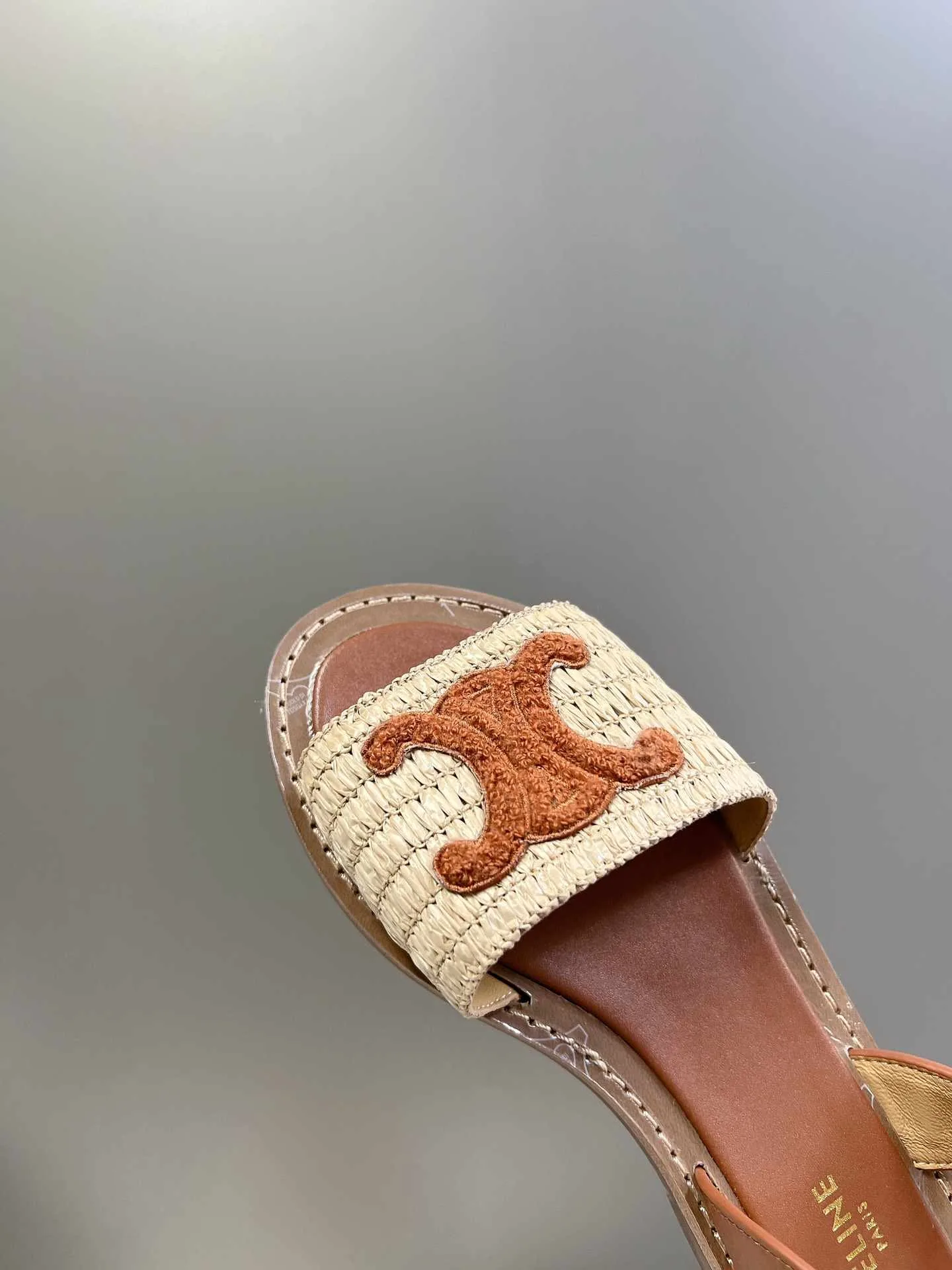 Celine Lympia Flat Strap Sandal In Raffia Brown - Image 9