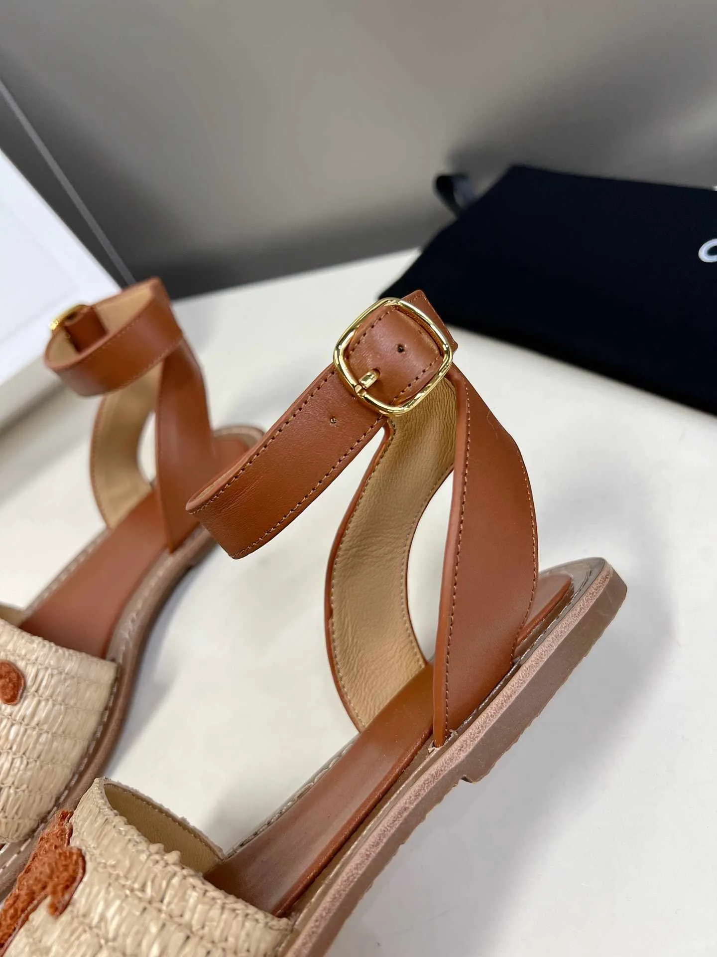 Celine Lympia Flat Strap Sandal In Raffia Brown - Image 10