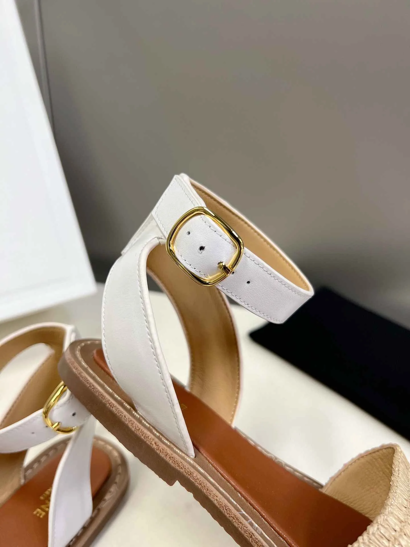 Celine Lympia Flat Strap Sandal In Raffia White .02GH - Image 3
