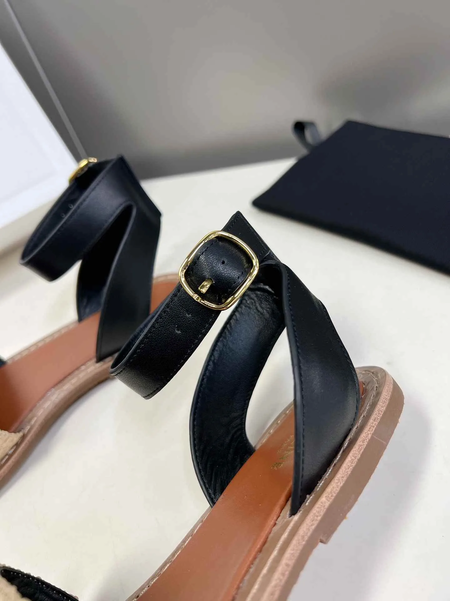 Celine Lympia Flat Strap Sandal In Raffia Black .02BL - Image 6