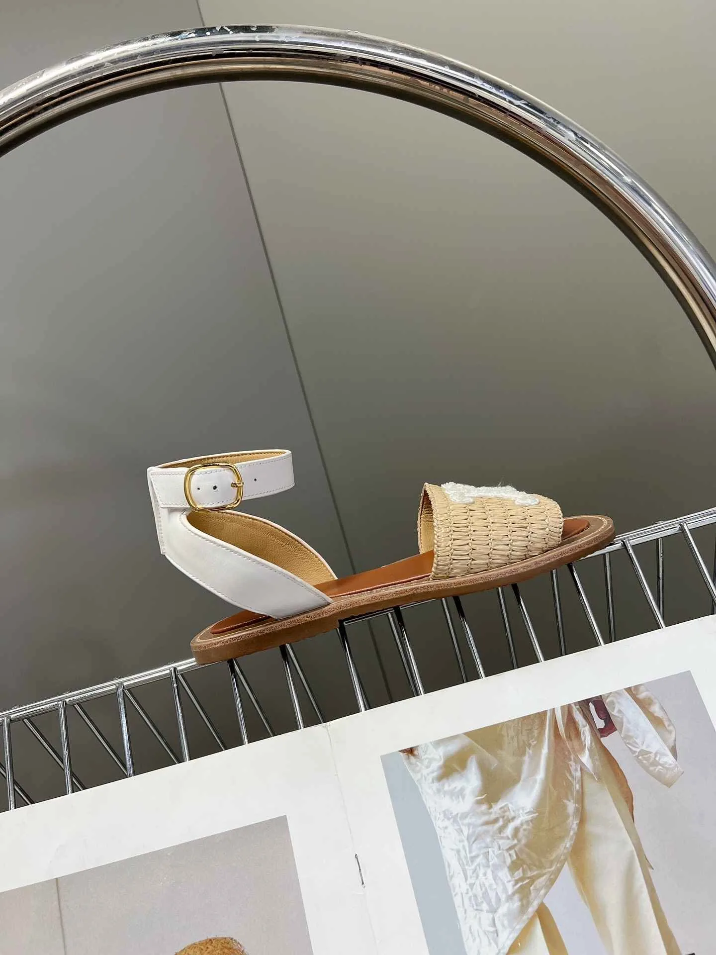 Celine Lympia Flat Strap Sandal In Raffia White .02GH - Image 5